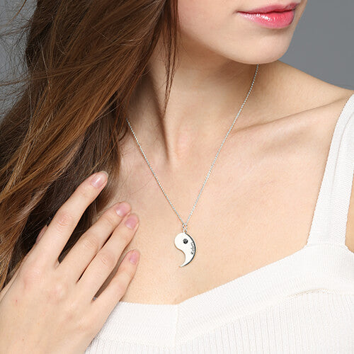 Gifts for Him & Her - Yin Yang Necklace Set with Name & Birthstone