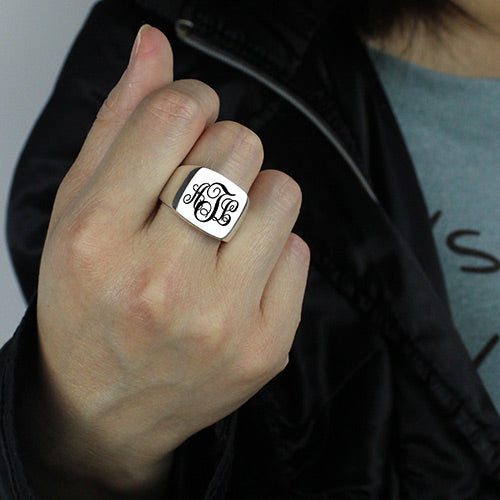 Personalized Signet Ring Sterling Silver with Monogram