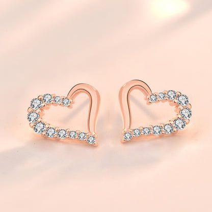 Irregular CZ Hollow Heart 925 Sterling Silver Stud Earrings