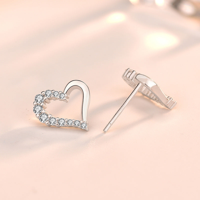 Irregular CZ Hollow Heart 925 Sterling Silver Stud Earrings