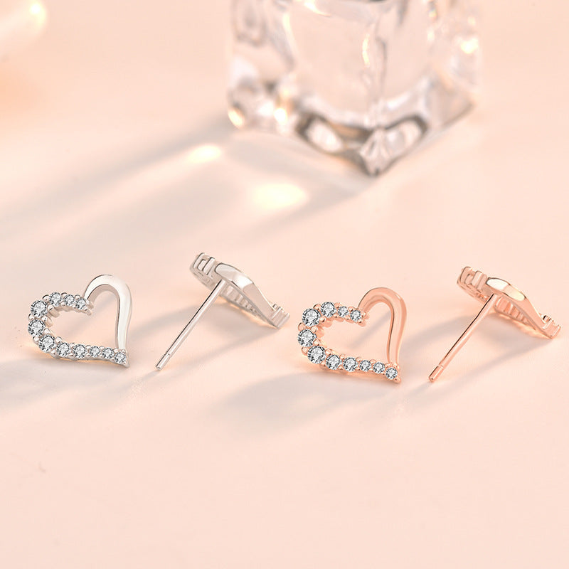 Irregular CZ Hollow Heart 925 Sterling Silver Stud Earrings