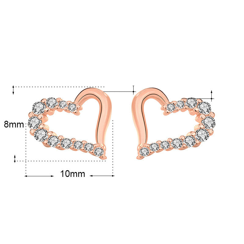 Irregular CZ Hollow Heart 925 Sterling Silver Stud Earrings