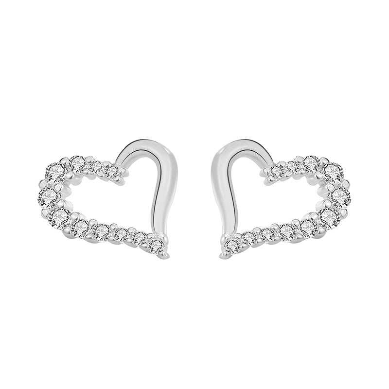 Irregular CZ Hollow Heart 925 Sterling Silver Stud Earrings