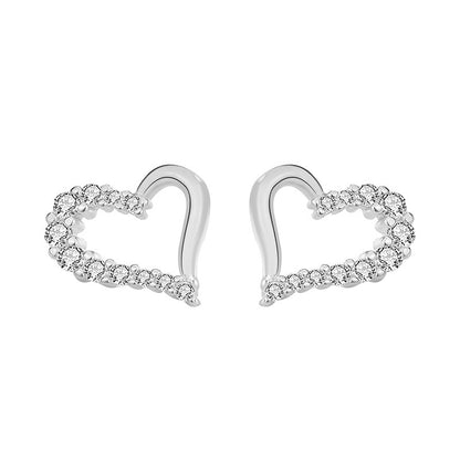 Irregular CZ Hollow Heart 925 Sterling Silver Stud Earrings