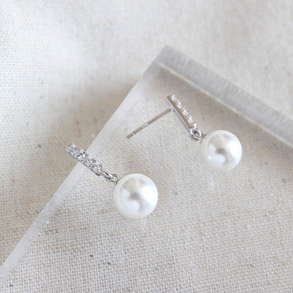 Elegant Round Shell Pearl CZ 925 Sterling Silver Stud Earrings