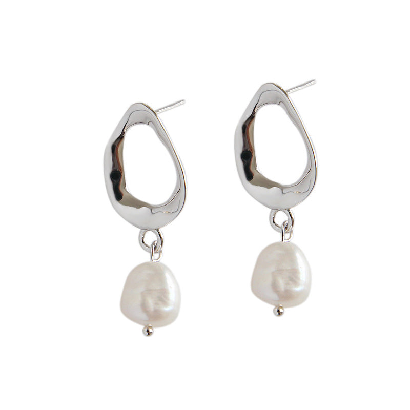 Office Unique Natural Pearl 925 Sterling Silver Dangling Earrings