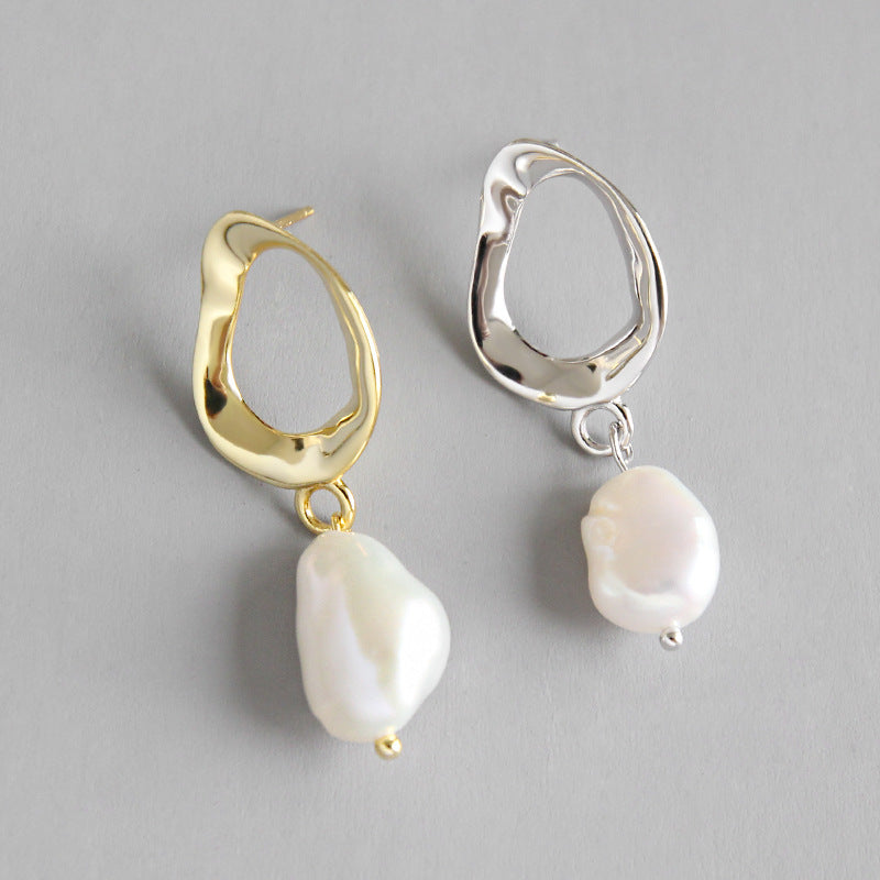 Office Unique Natural Pearl 925 Sterling Silver Dangling Earrings