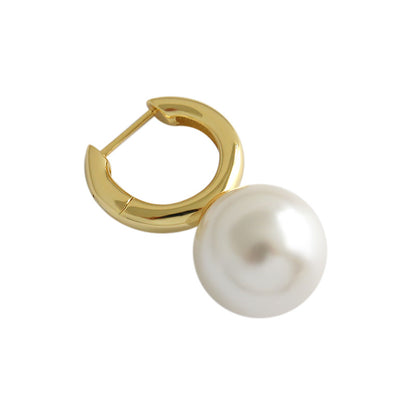 Fashion Big Round Shell Pearl 925 Sterling Silver Hoop Earring(Single)