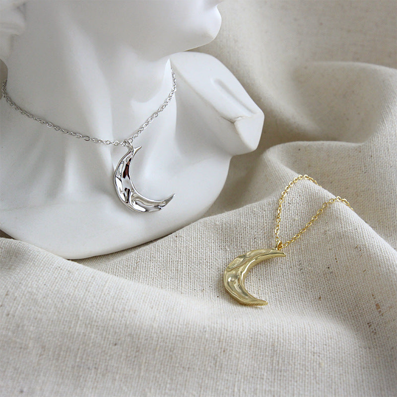 Minimalist Irregular Crescent Moon 925 Sterling Silver Necklace