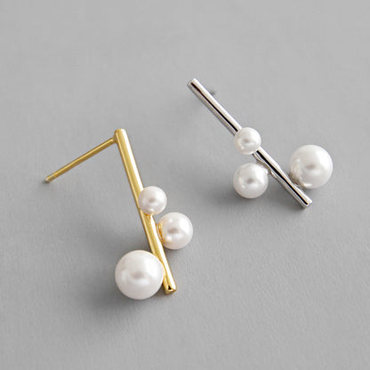 Wedding Shell Pearls Chandelie 925 Sterling Silver Stud Earrings