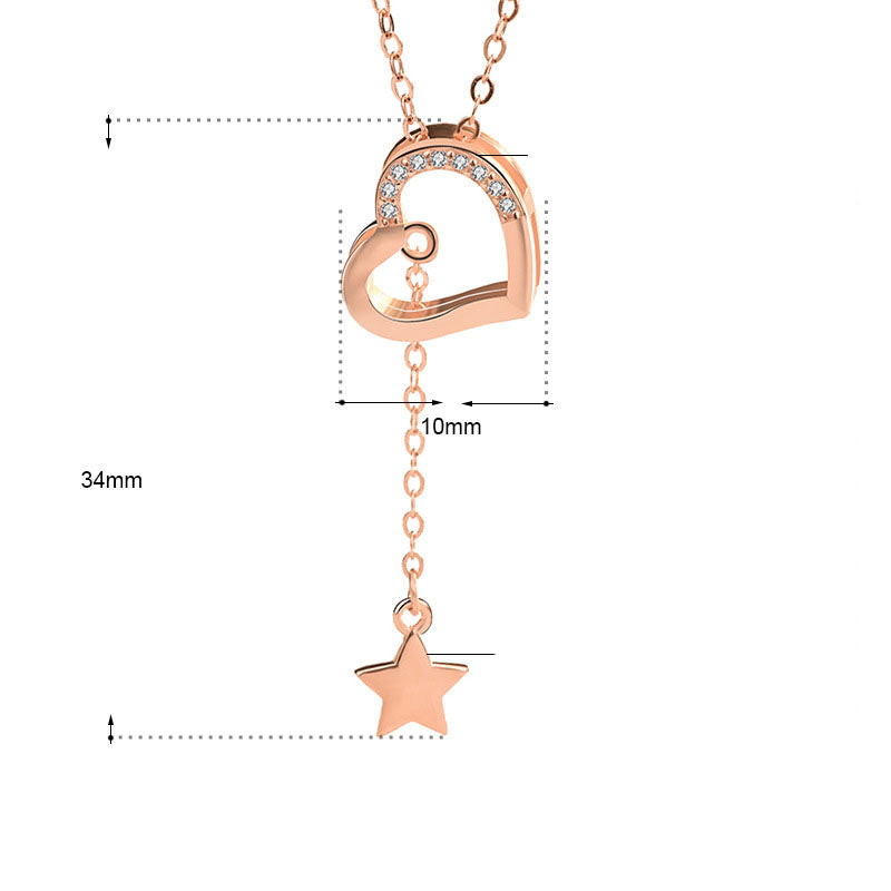 Sweet CZ Hollow Heart Star Tassels 925 Sterling Silver Necklace