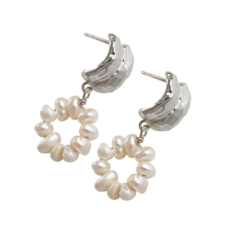 Elegant Irregular Natural Pearls 925 Sterling Silver Dangling Earrings