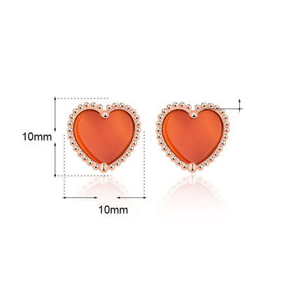 Honey Moon Red Natural Agate Heart 925 Sterling Silver Stud Earrings