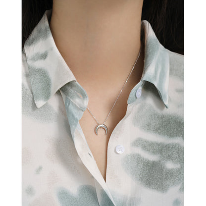 Women Crescent Moon 925 Sterling Silver Necklace