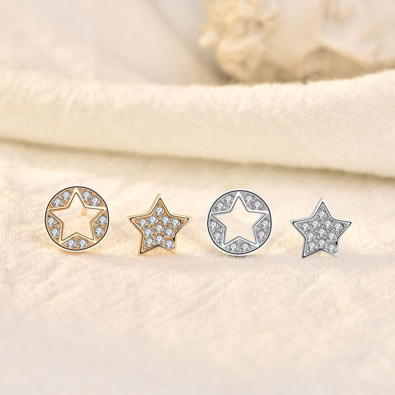 Asymmetry CZ Stars New 925 Sterling Silver Stud Earrings