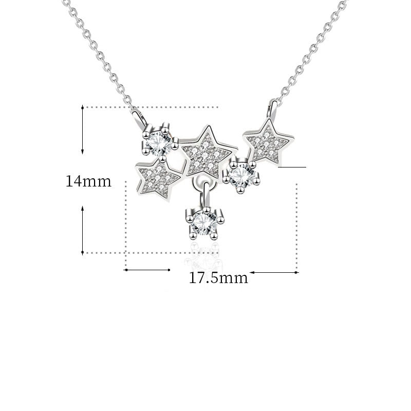 Girl CZ Romantic Stars Shining 925 Sterling Silver Necklace