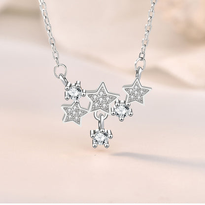 Girl CZ Romantic Stars Shining 925 Sterling Silver Necklace