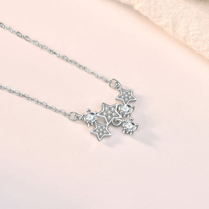 Girl CZ Romantic Stars Shining 925 Sterling Silver Necklace