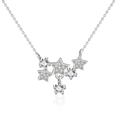 Girl CZ Romantic Stars Shining 925 Sterling Silver Necklace