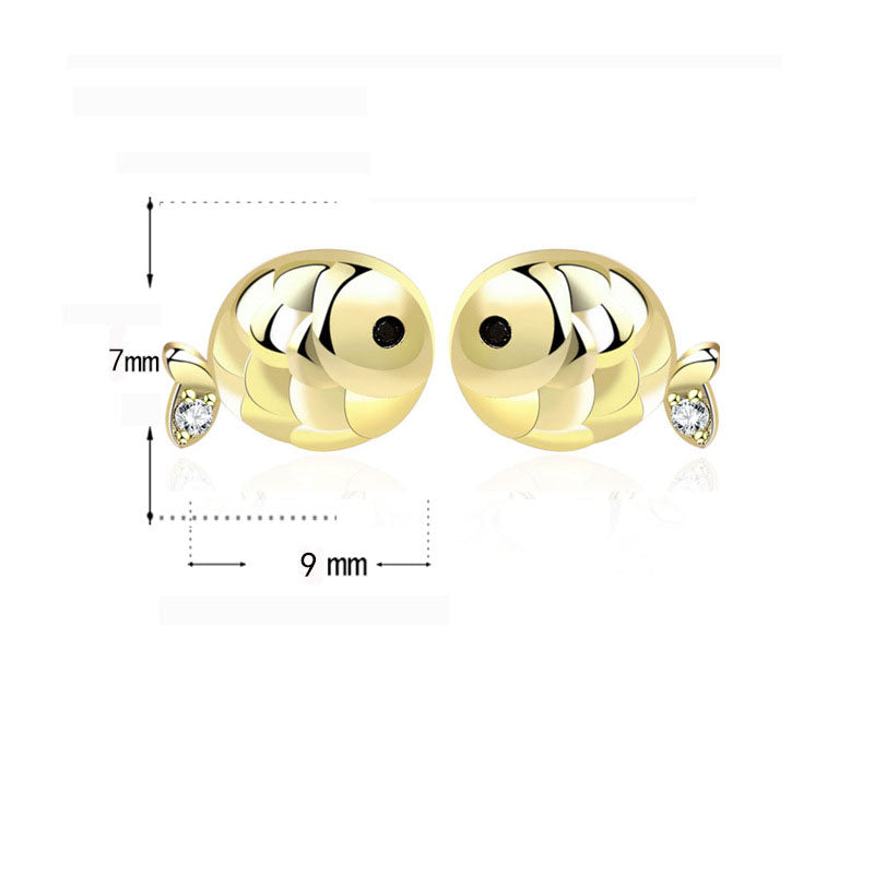 Cute Mini CZ Carp Fish 925 Sterling Silver Stud Earrings