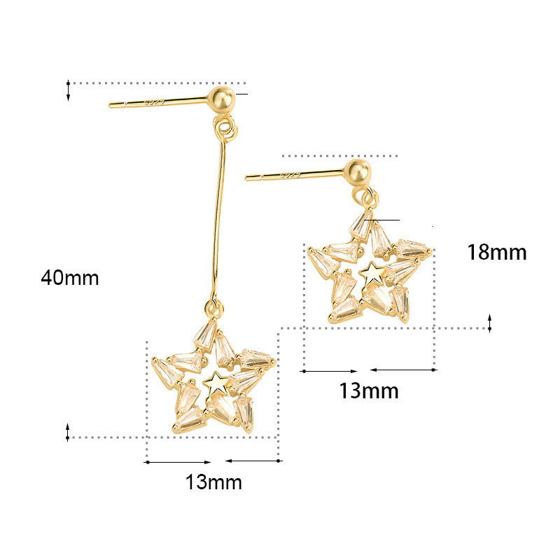 Asymmetry Shining CZ Star 925 Sterling Silver Dangling Earrings