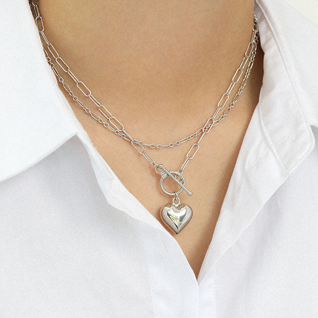 Women Simple Love Heart OT 925 Sterling Silver Necklace