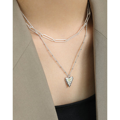 Women Irregular Love Heart 925 Sterling Silver Necklace