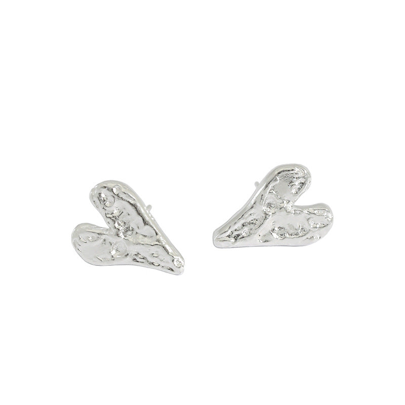 Honey Moon Irregular Heart 925 Sterling Silver Stud Earrings