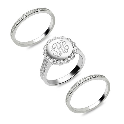 Stackable Monogram Silver Ring With Cubic Zirconia