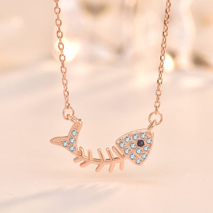 Gift CZ Fish Bones 925 Sterling Silver Necklace