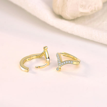 Mini CZ V Shape Crown 925 Sterling Silver Hoop Earrings