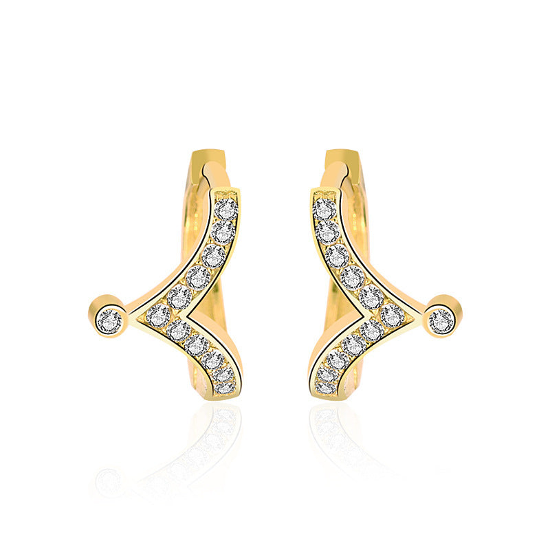 Mini CZ V Shape Crown 925 Sterling Silver Hoop Earrings