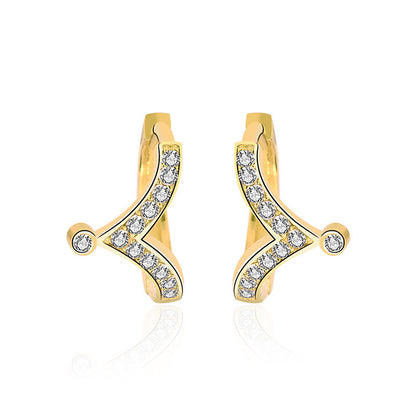 Mini CZ V Shape Crown 925 Sterling Silver Hoop Earrings