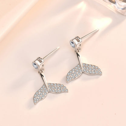 Girl Hot CZ Mermaid Fish Tail 925 Sterling Silver Stud Earrings