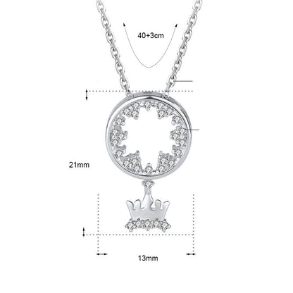 Elegant CZ Circle Crown 925 Sterling Silver Necklace