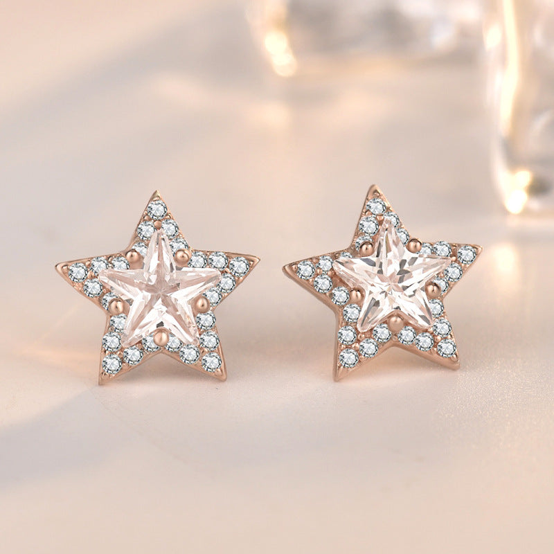 Sweet CZ Stars 925 Sterling Silver Stud Earrings