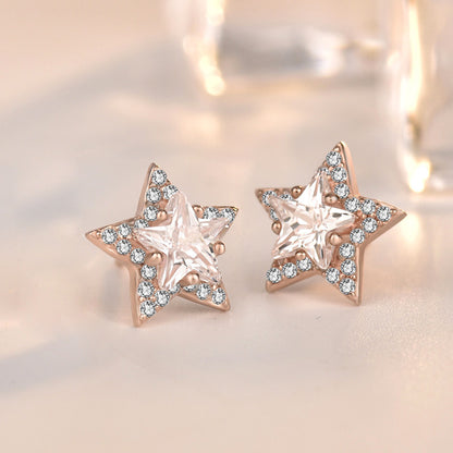 Sweet CZ Stars 925 Sterling Silver Stud Earrings