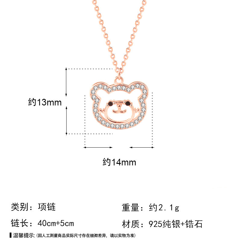 Cute CZ Animal Bear 925 Sterling Silver Necklace