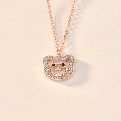 Cute CZ Animal Bear 925 Sterling Silver Necklace