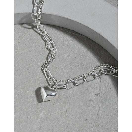 Girl Double Layers Hollow Chain Heart 925 Sterling Silver Bracelet