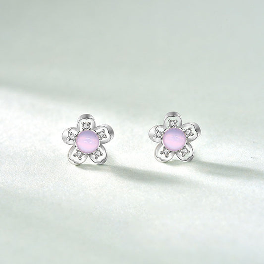 Beautiful CZ Plum Blossom Flower 925 Sterling Silver Stud Earrings