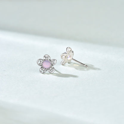 Beautiful CZ Plum Blossom Flower 925 Sterling Silver Stud Earrings