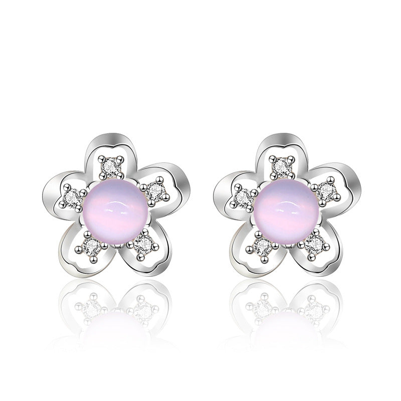 Beautiful CZ Plum Blossom Flower 925 Sterling Silver Stud Earrings