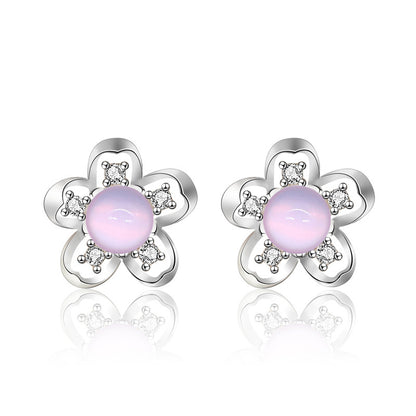 Beautiful CZ Plum Blossom Flower 925 Sterling Silver Stud Earrings