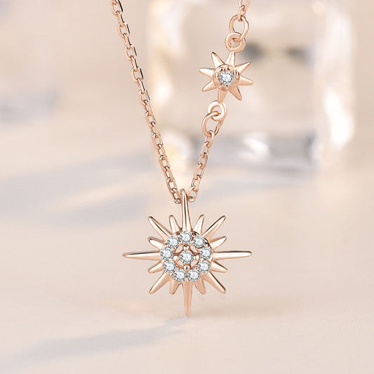 Sweet CZ Sun Shines Star 925 Sterling Silver Necklace