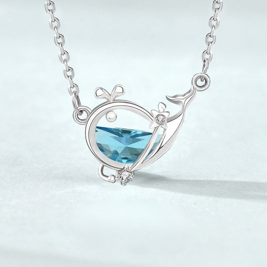 Cute CZ Whale Fish 925 Sterling Silver Necklace