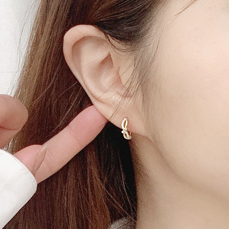 Casual CZ Mini Bow-knot 925 Sterling Silver Hoop Earrings