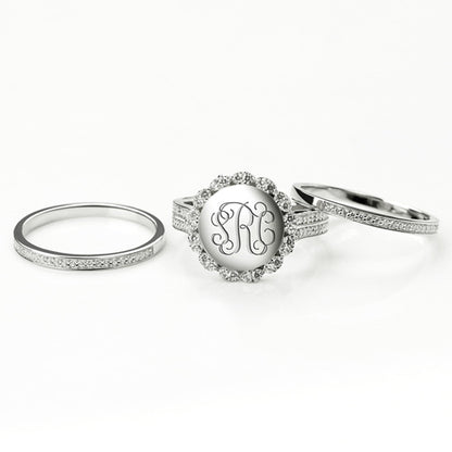 Stackable Monogram Silver Ring With Cubic Zirconia