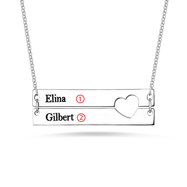 Engravable Double Bar Necklace with Heart Cutout In Silver