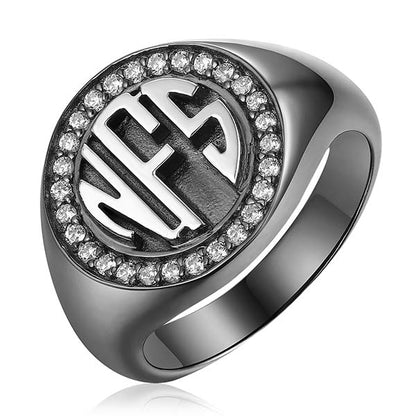 Personalized Circle Monogram CZ Ring Black plated